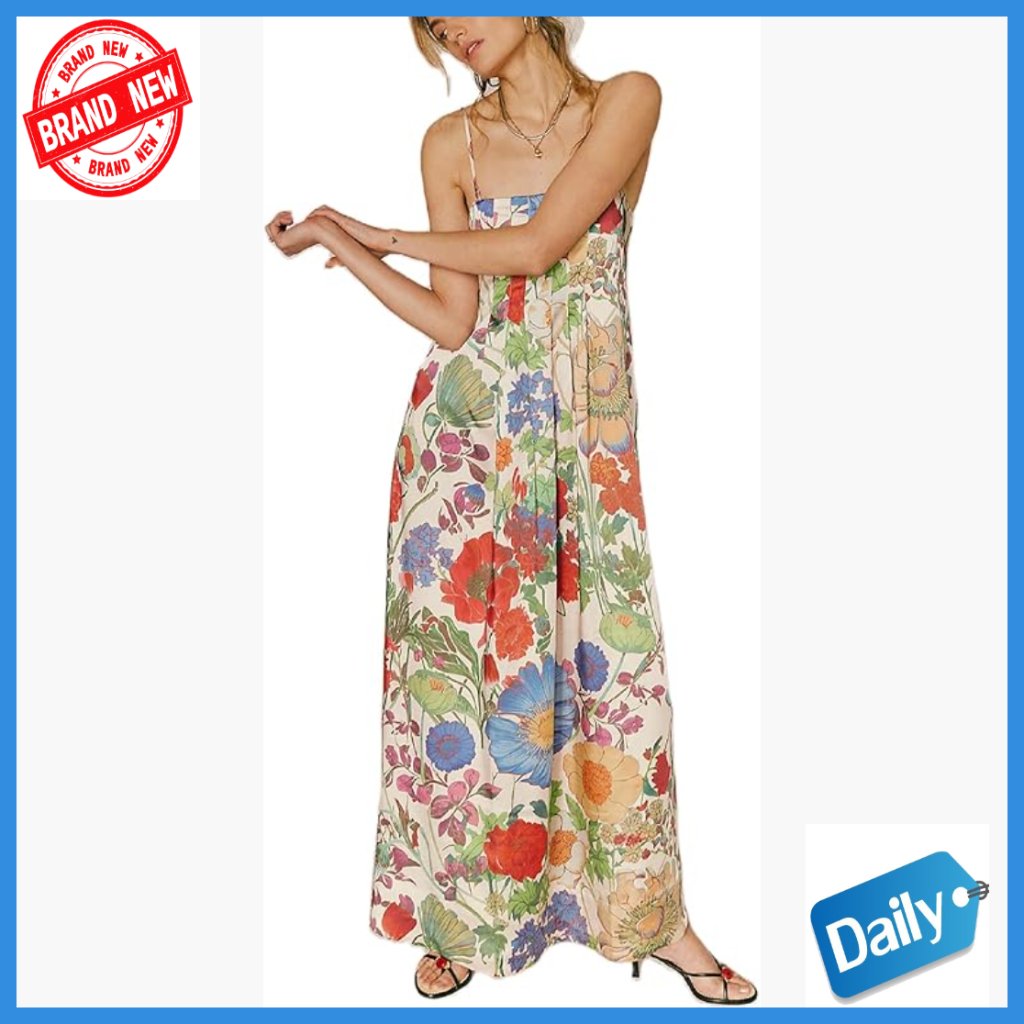 Floral Maxi Dress Sleeveless Backless A-Line Sundress Spaghetti Strap